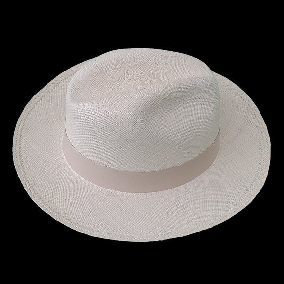 M.A.M.A. - Fedora Women's Straw White Hat, Light Beige Ribbon